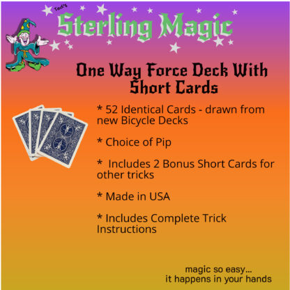 Ted's Sterling Magic One Way Force Deck with Short Cards in Bicycle Blue Back Informational Screen