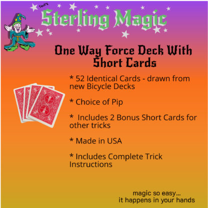 Ted's Sterling Magic One Way Force Deck with Short Cards in Bicycle Red Back Informational Screen
