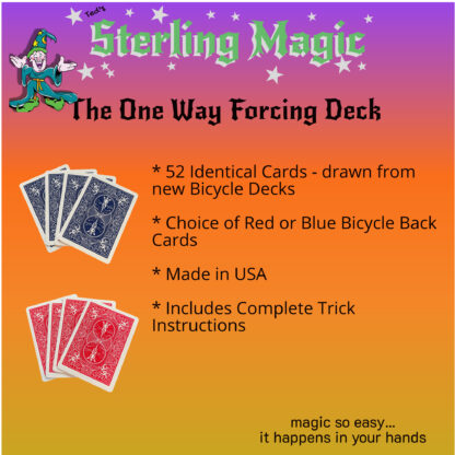 Ted's Sterling Magic One Way Force Deck with Short Cards in Bicycle Informational Screen