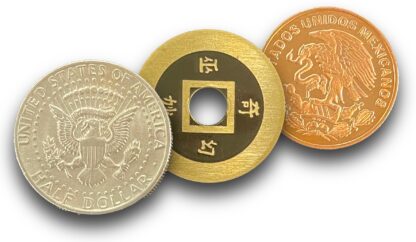 copper silver brass coins with shadow cropped